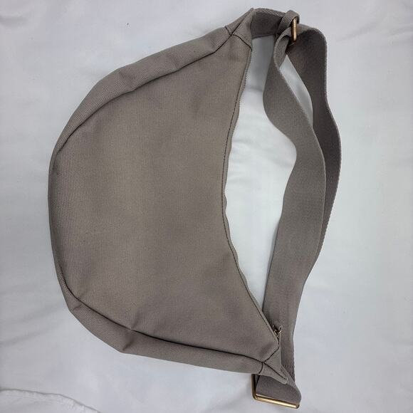 July Everyday Crescent Crossbody Bag in Taupe Beige 100% Cotton Minimalist Style - Picture 12 of 16